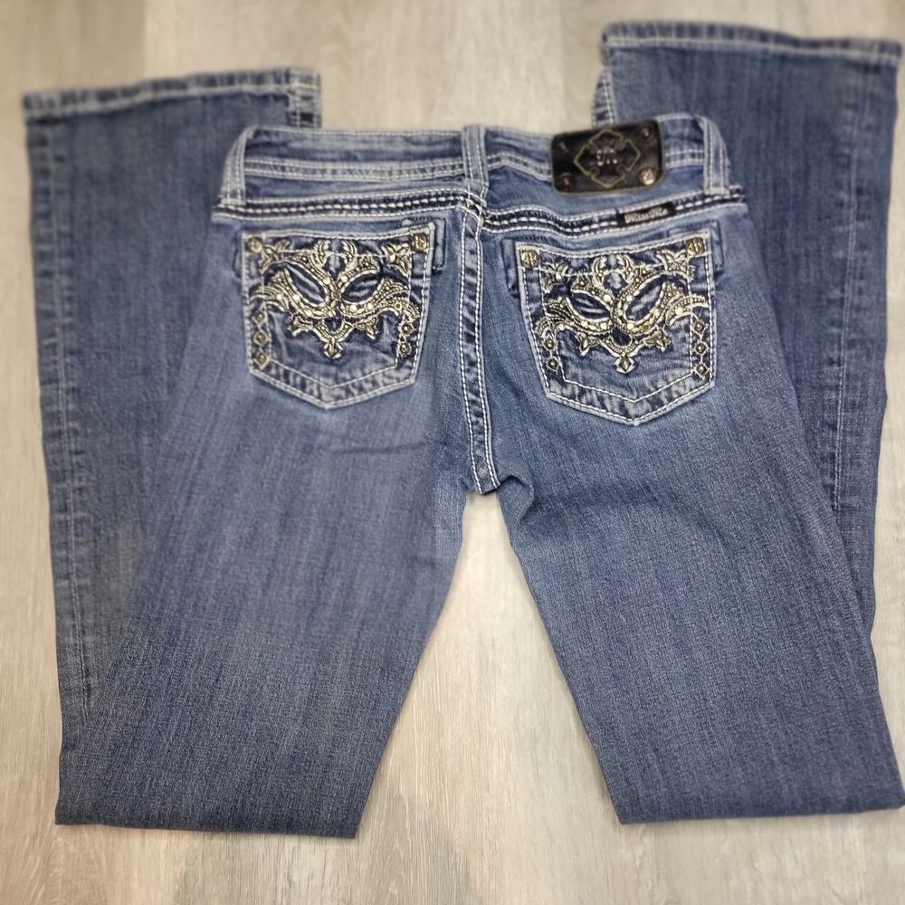 Miss Me Blue Jeans with Silver Embroidery